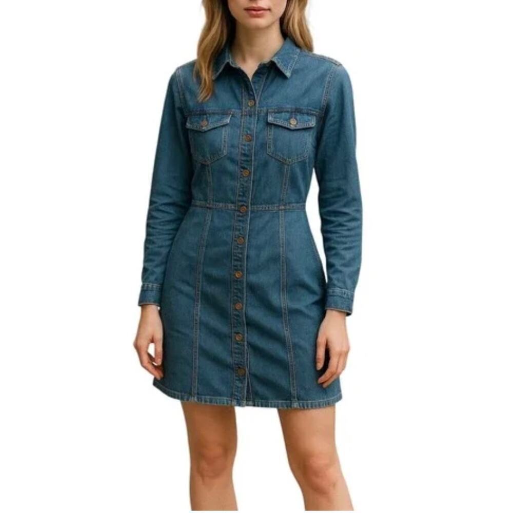 Frye button up denim dress Sz Large 100% cotton